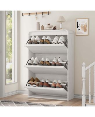 Wooden Hidden Shoe Cabinet with 3 Flip Drawers and Adjustable Shelf, Entryway Storage Organizer for Hallway and Living Room