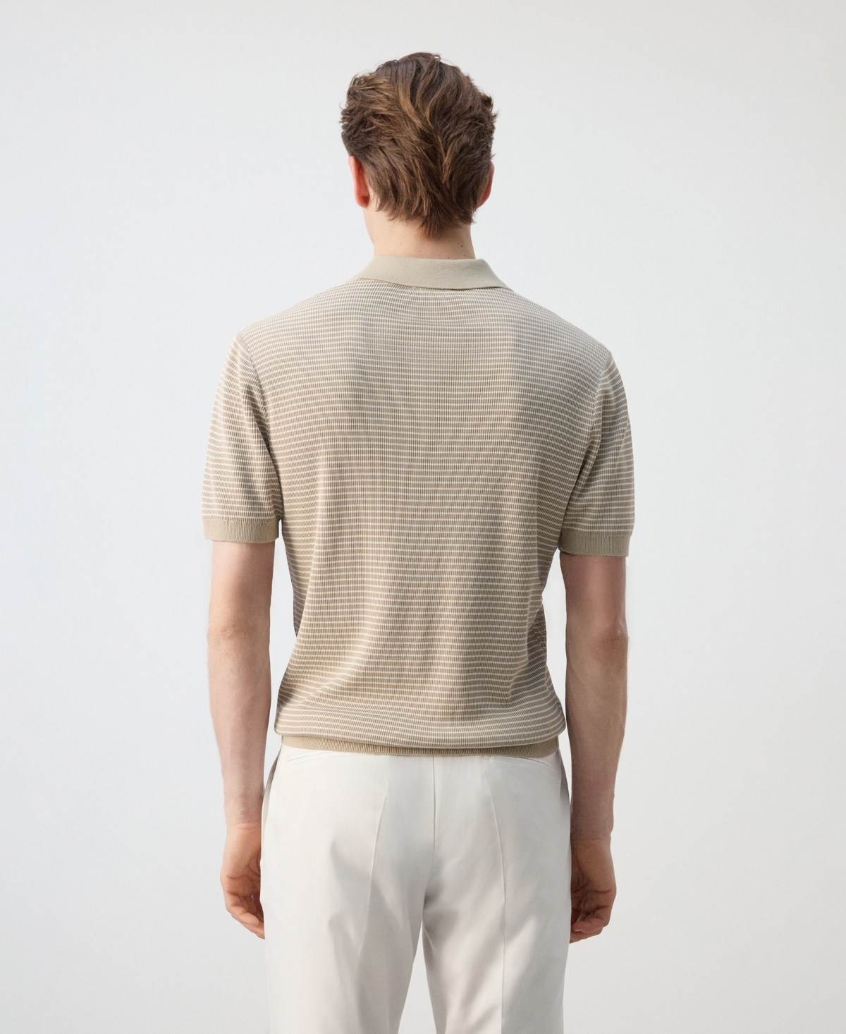Mango Men's Striped Knit Cotton Polo Shirt