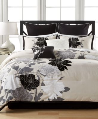 Hallmart Collectibles Midnight Flowers 8-Pc. Queen Comforter Set - Macy's