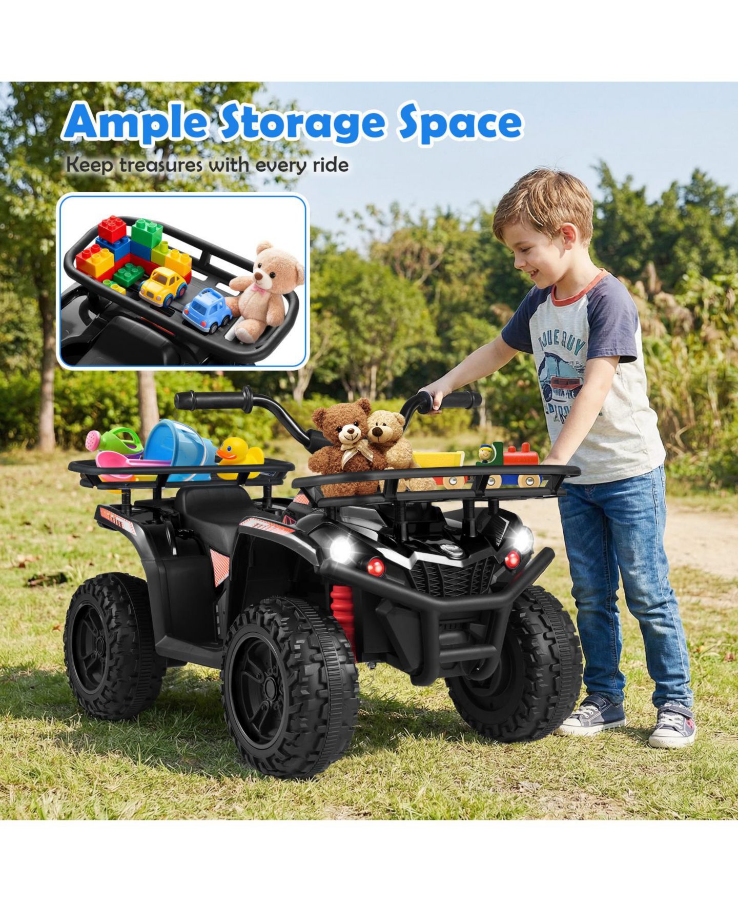 Детская игрушка Slickblue 24V Kids Electric Quad Ride On with LED Headlights, 39.5"L x 21"W x 22"H, Ages 3+, цвет: Чёрный — фото 5
