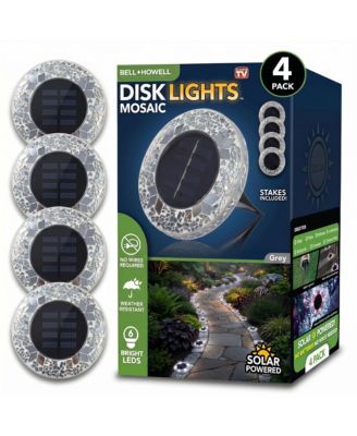 Mosaic Disk Lights Solar Powered 6 LED Weather Resistance Path Lights 4-Piece