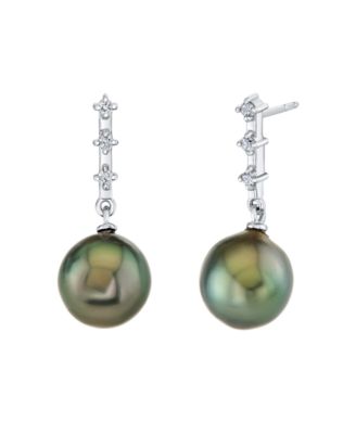 Cultured Tahitian Pearl (9mm) & Diamond (1/10 ct. t.w.) Drop Earrings in 10k White Gold