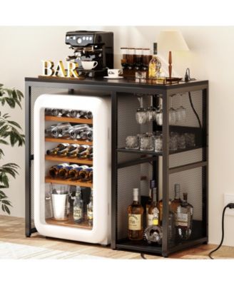 Coffee Bar Cabinet with Mini Fridge Space, Buffet Sideboard with Charging Station