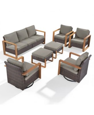 Outdoor Patio Furniture Set-7 Pieces All-Weather Wicker Outdoor Furniture with Swivel Patio Chairs Patio Conversation Sets for Porch Deck