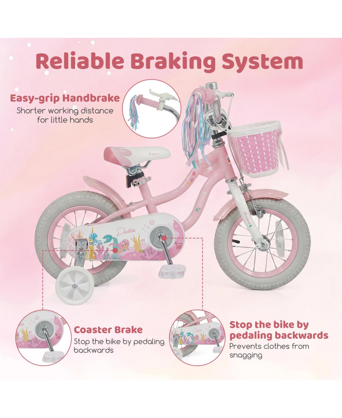 Gymax Kids Bike w/Training Wheels Hand Coaster Brakes Adjustable Seat Handlebar