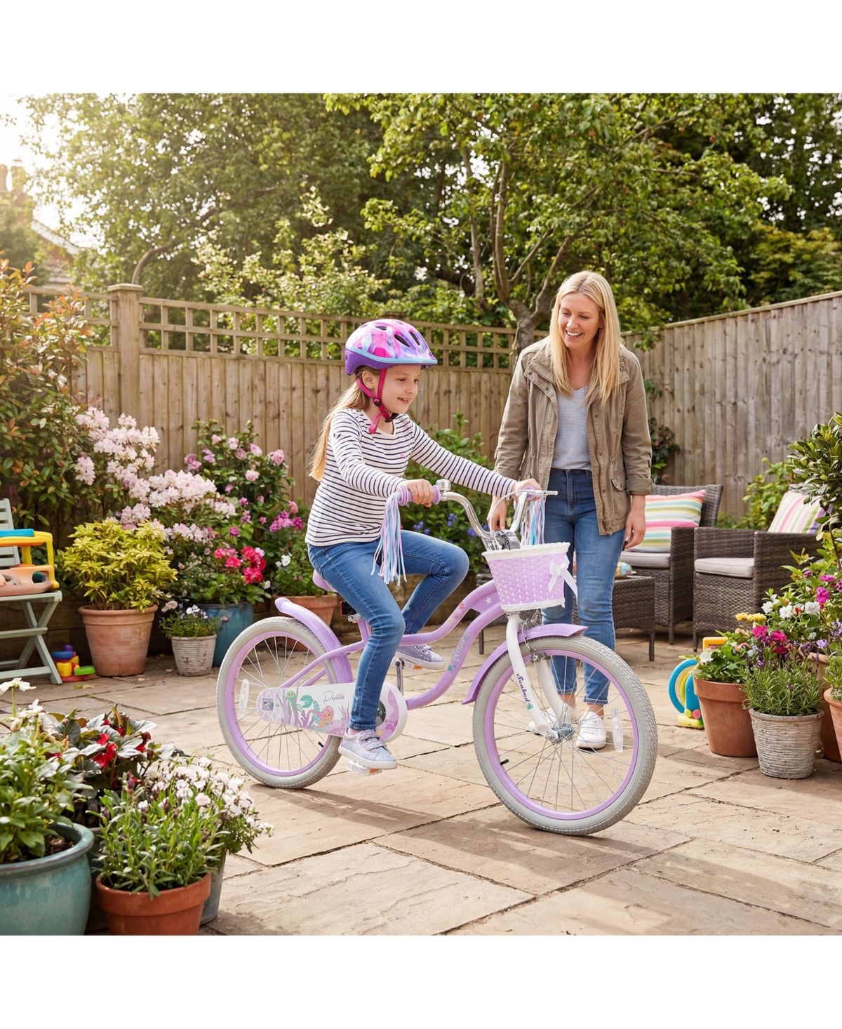 Gymax 20'' Girls Bike w/Removable Basket Streamers Hand Brake and Coaster Brake Saddle