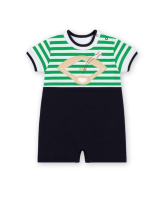 Baby Boy Stripe Knit Shortall With Baseball Field