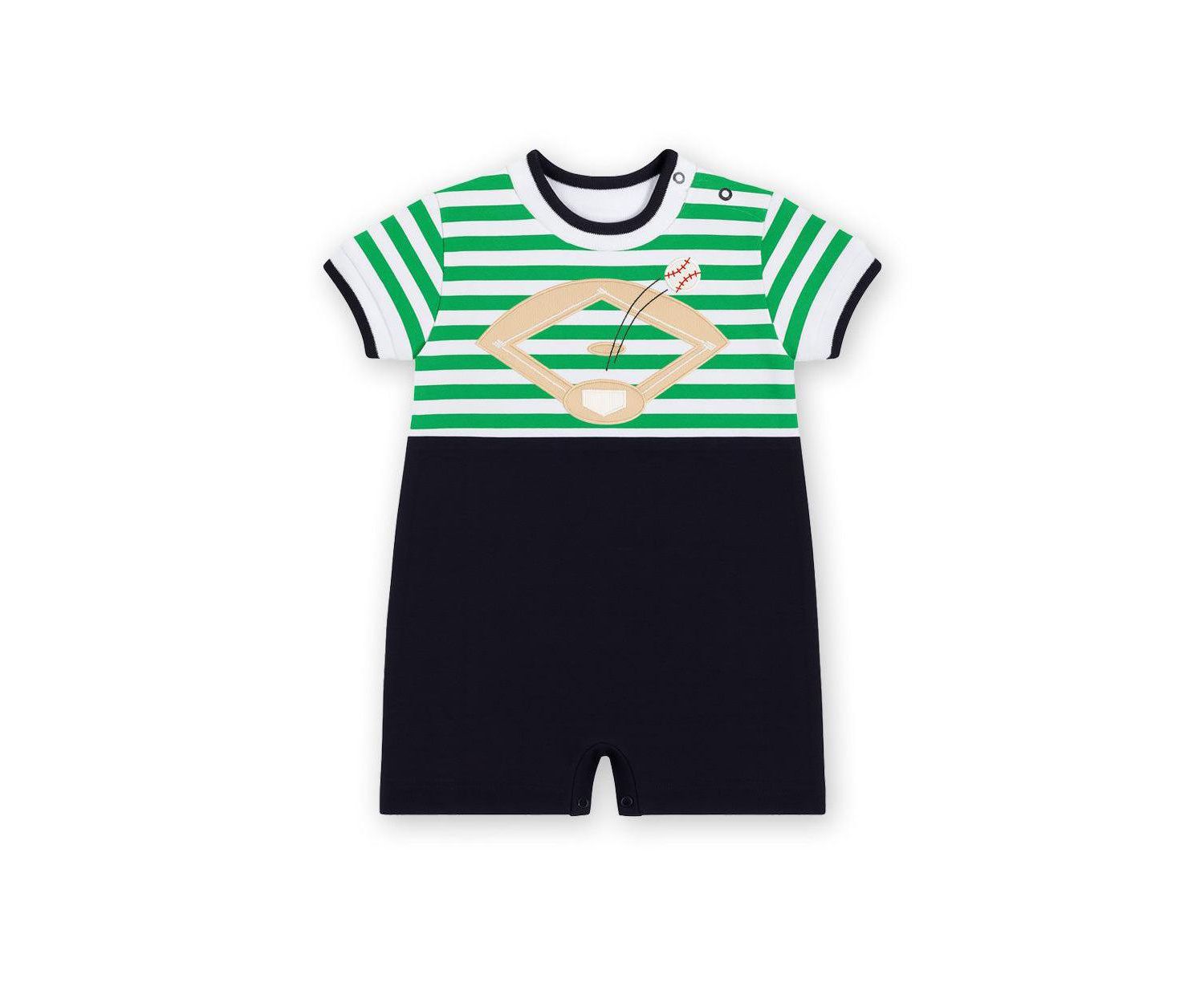 Baby Boy Stripe Knit Shortall With Baseball Field