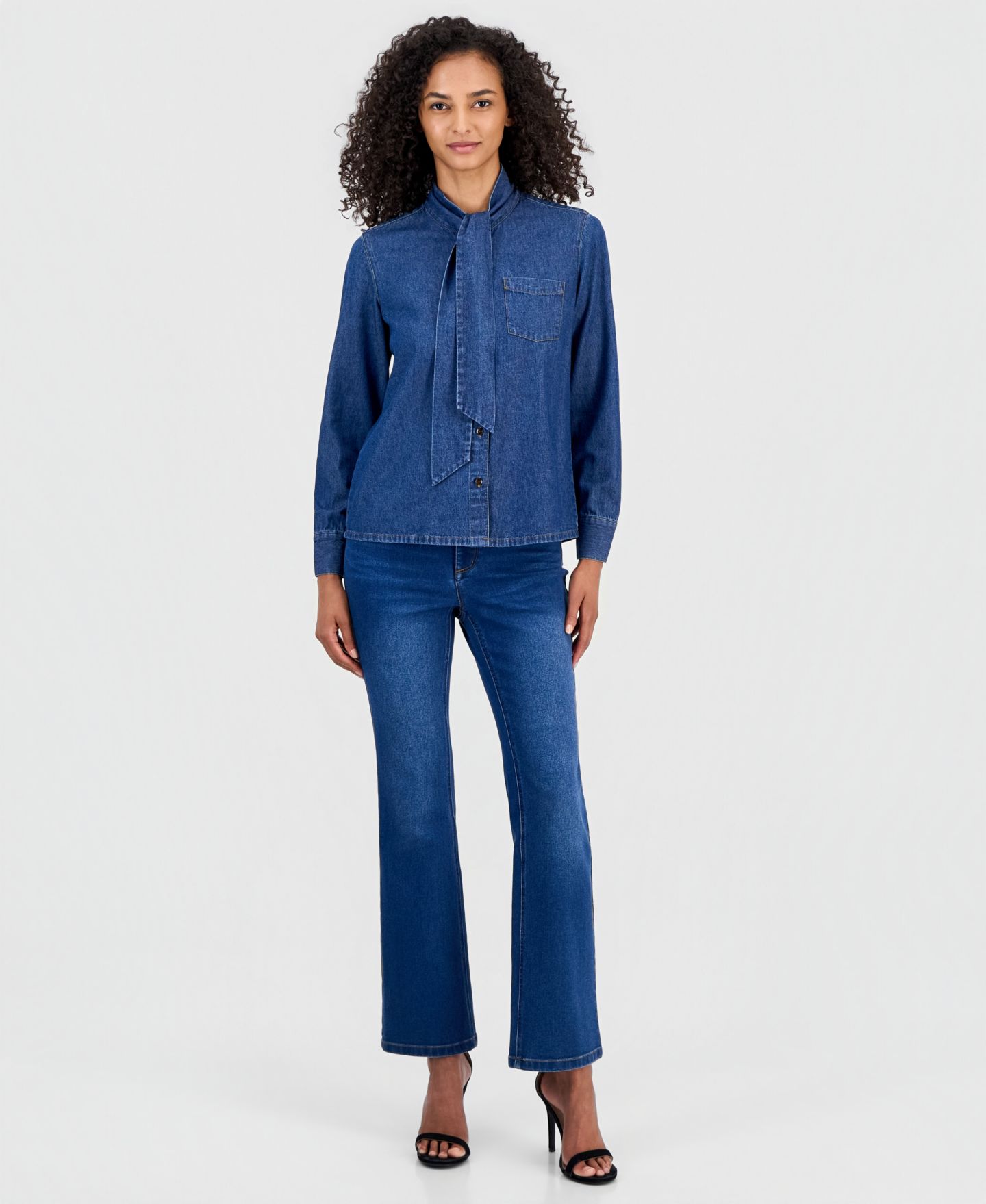 Женский топ Anne Klein Tie-Neck Button-Front Denim Top, цвет: Варёный — фото 4