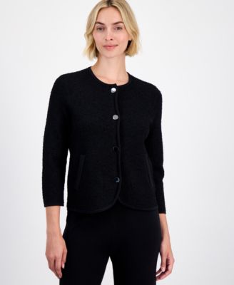 Women's Eyelash-Texture Patch-Pocket Cardigan