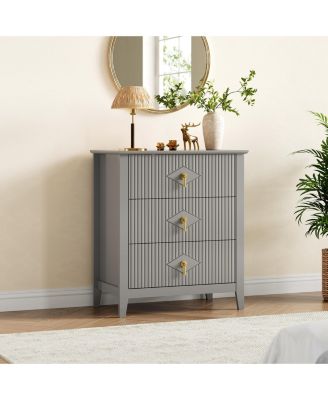 Fluted 3-Drawer Nightstand Dresser with Metal Handles, 27.5" Wide Storage End Table for Bedroom, Living Room, Hallway