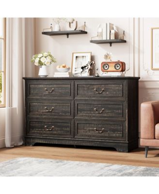 6-Drawer Vintage Dresser, 47" Wide Double Chest for Bedroom, Living Room, Hallway, Multiple Colors