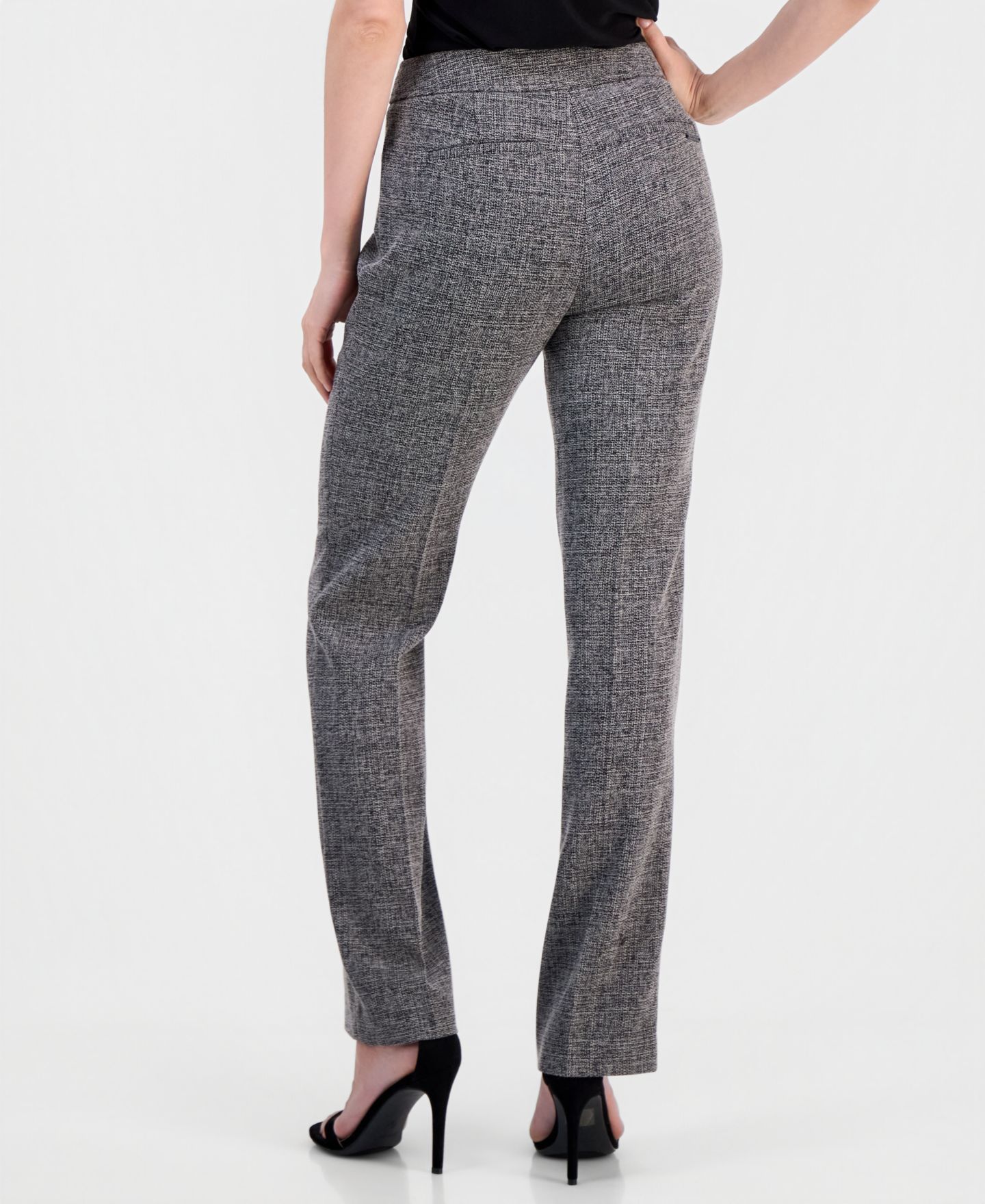 Женские брюки Anne Klein Mid Rise Fly-Front Bootcut, цвет: Чёрный / Белый — фото 4
