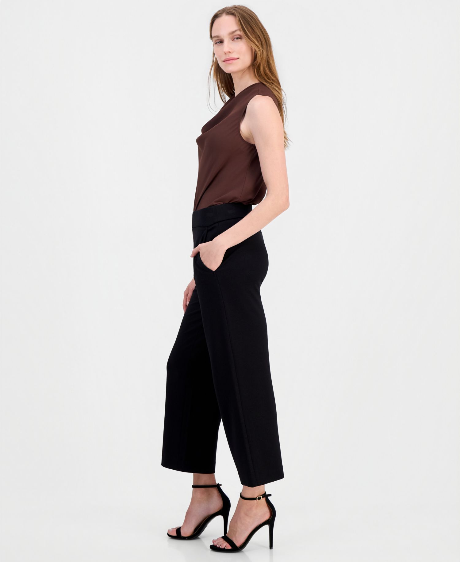 Women's Wide-Leg Cropped Pull-On Trousers