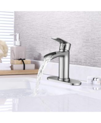 Waterfall Bathroom Faucet Single Handle Bathroom Sink Faucets 1 or 3 Hole Solid Vanity Faucet with Deck Plate