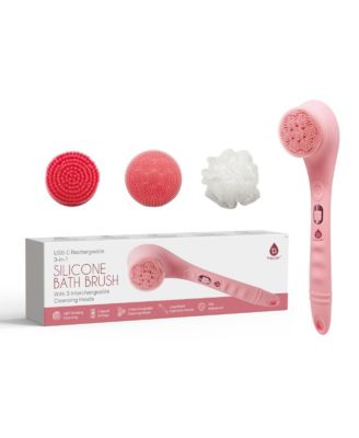 Rechargeable Waterproof Silicone Bath Brush with 3 Interchangeable Brush Heads