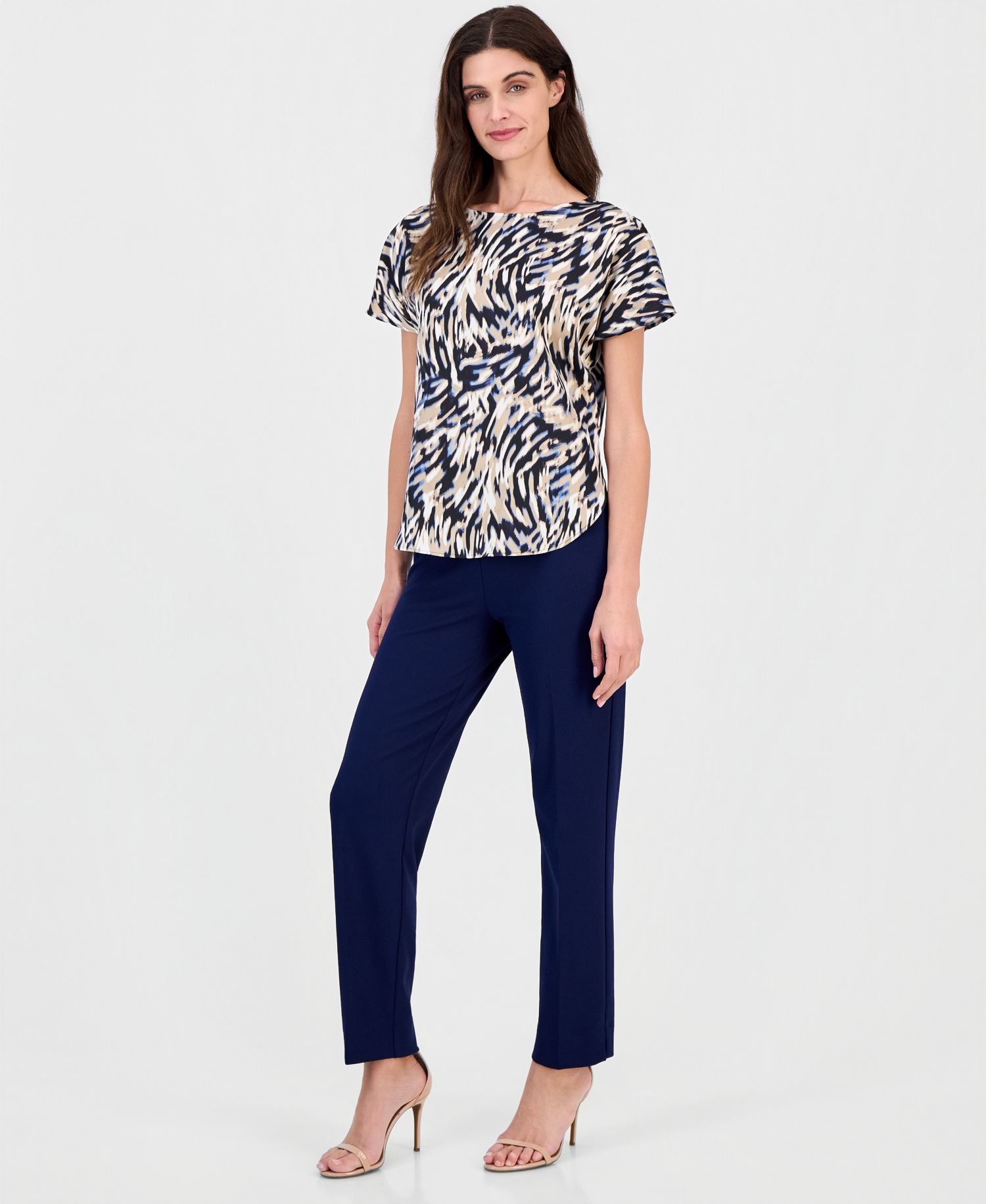 Women's Printed Boat-Neck Short-Sleeve Top