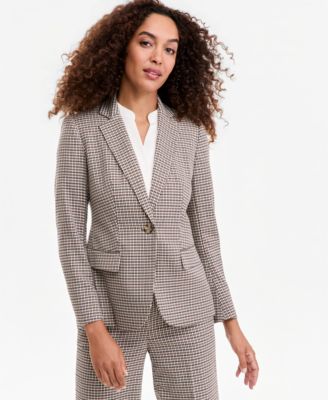 Women's One-Button Houndstooth Blazer