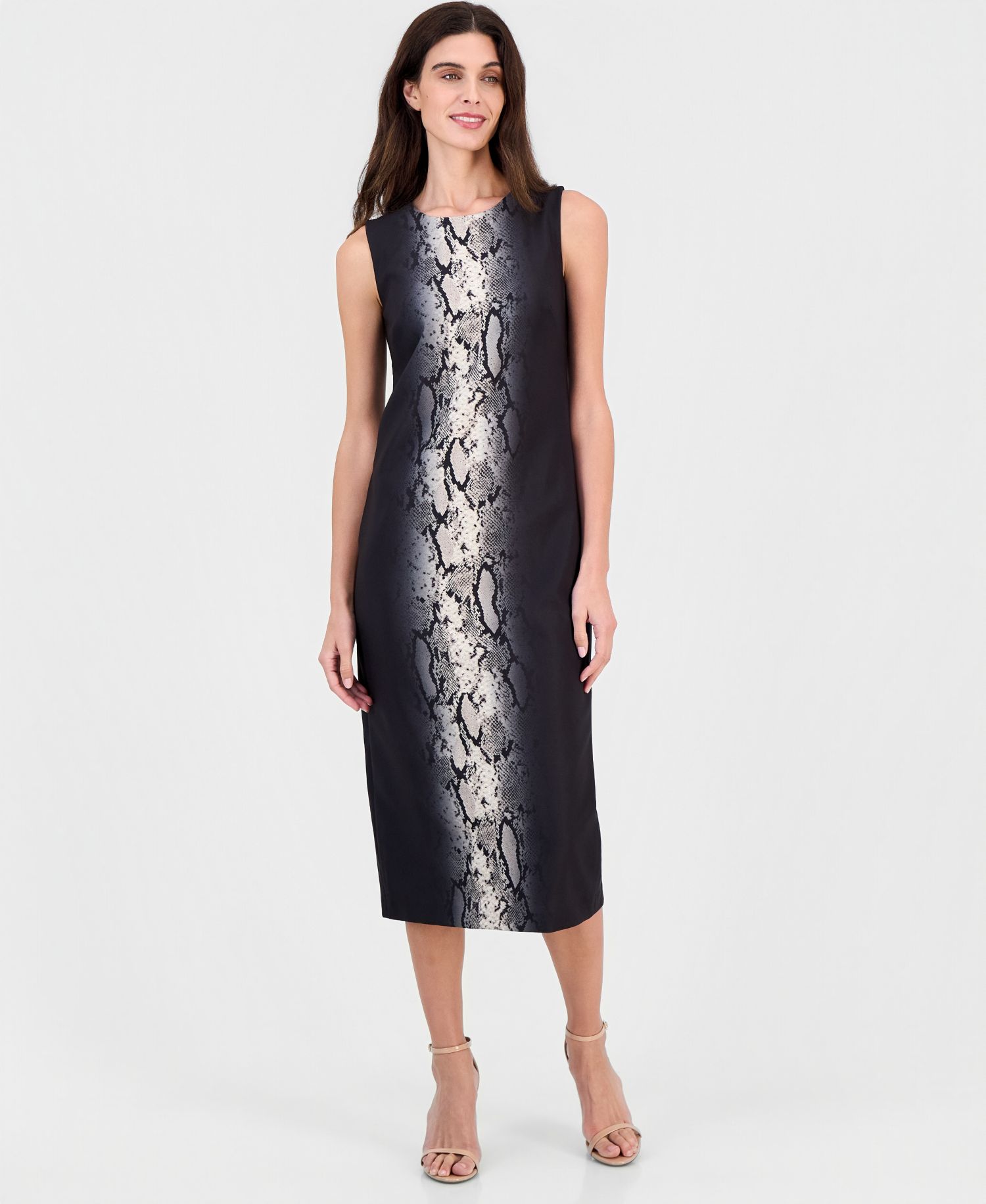 Women's Animal-Print Jewel-Neck Midi Dress