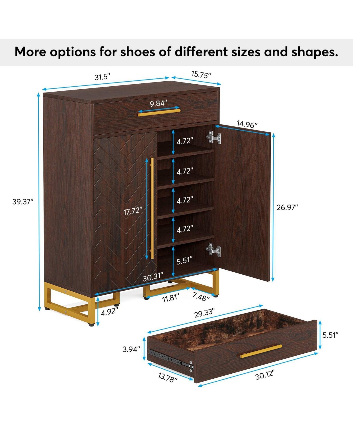 Slickblue Modern Shoe Organizer with Adjustable Shelves for Entryway