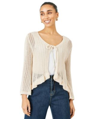 Women's Tie Front Pointelle Cardigan