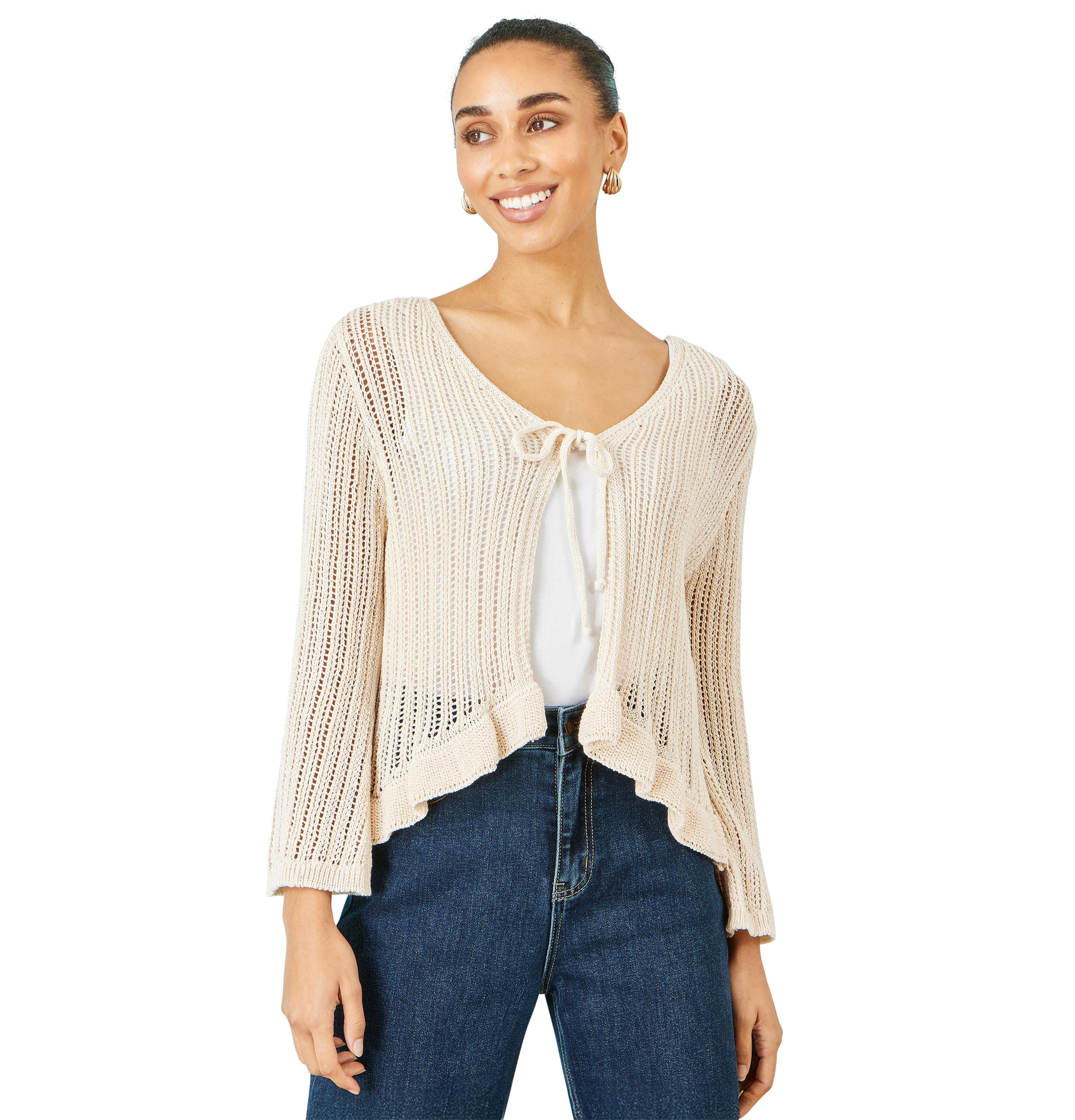 Yumi Women's Tie Front Pointelle Cardigan