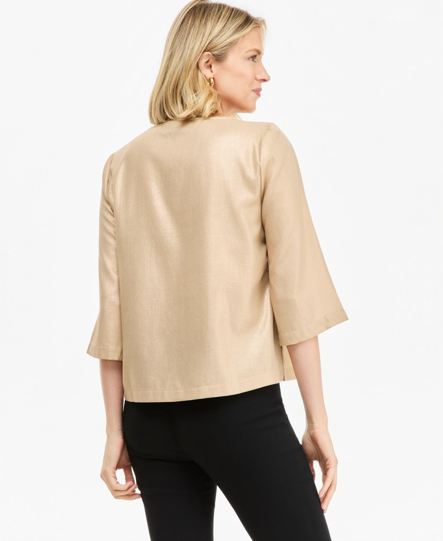 Women's Flutter-Sleeve Metallic-Threaded Top