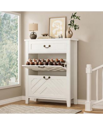 Freestanding Shoe Cabinet with 2 Flip Drawers and Adjustable Shelves, Storage Organizer for Entryway Closet Hallway