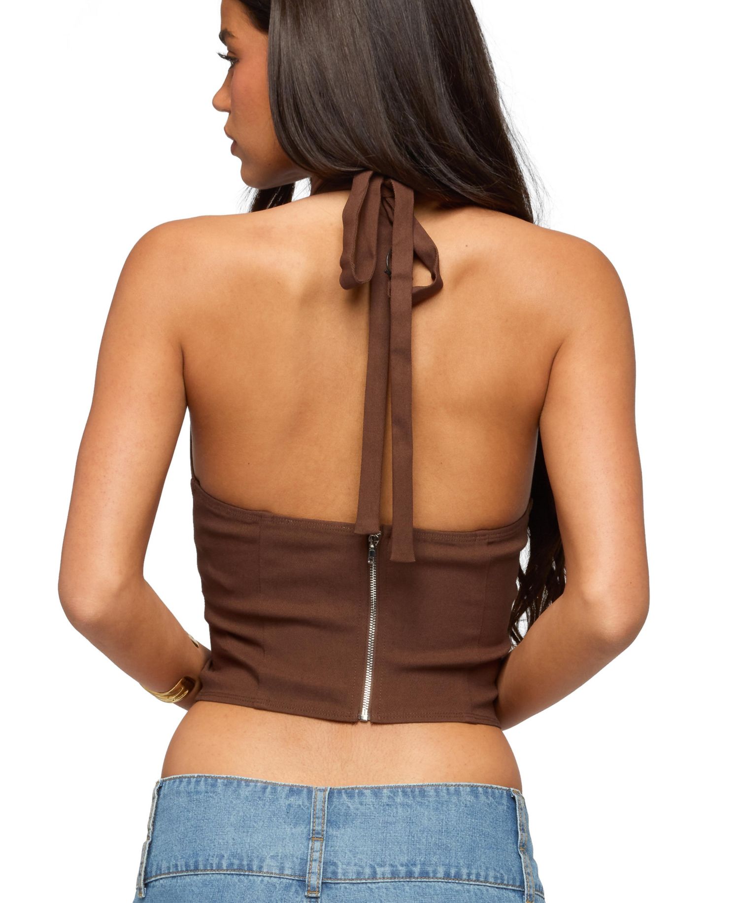 Womens Alira Fringed Panel Halter Top