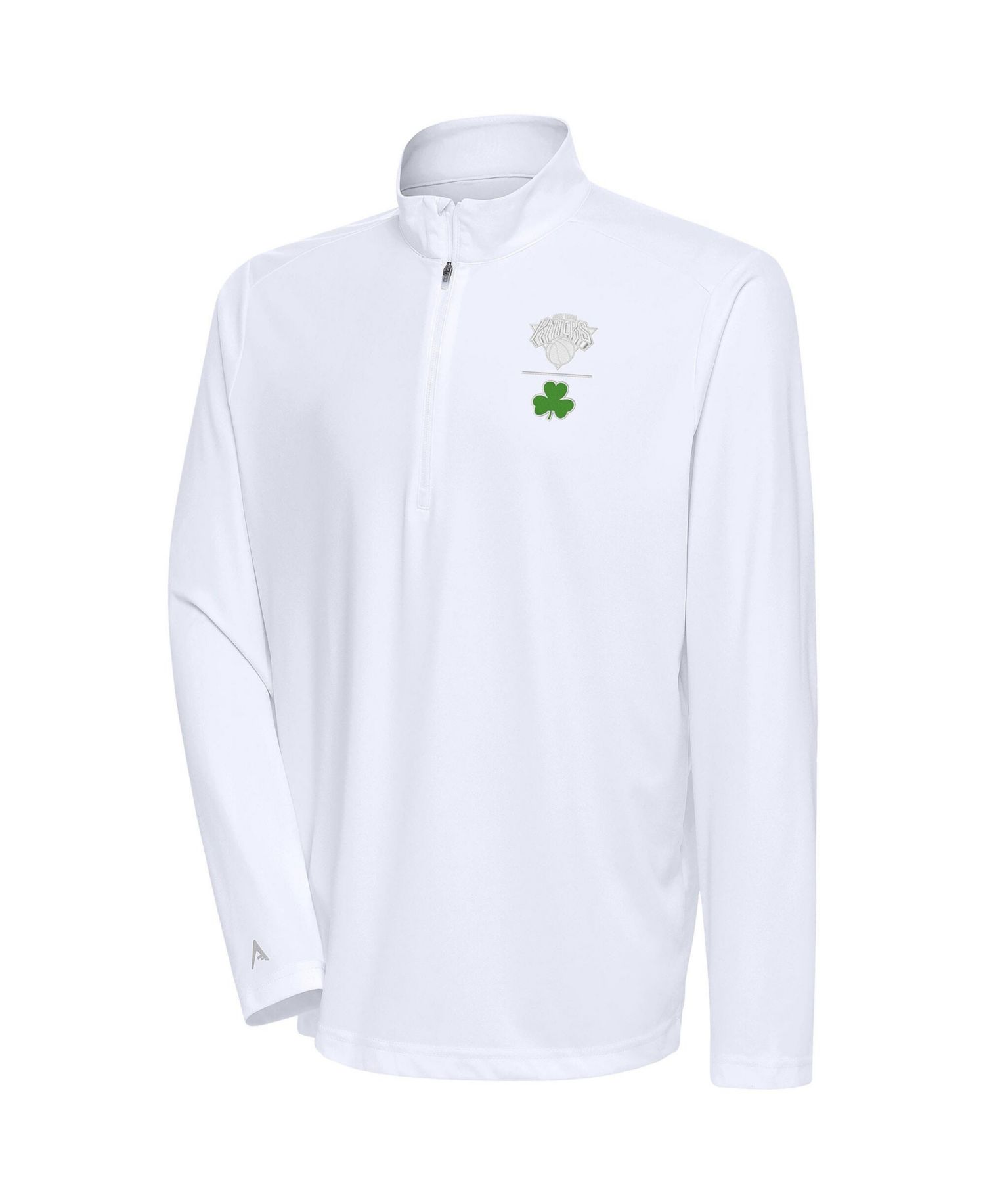 Men's White New York Knicks Shamrock Tribute Quarter-Zip Pullover Sweatshirt
