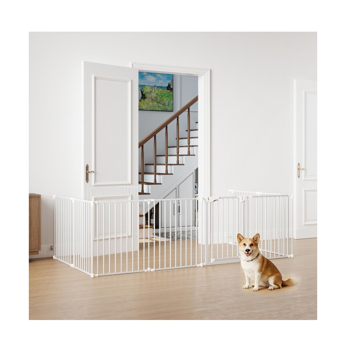 Ruie 8 Panel Extra Wide Pet Gate with Auto-Close Door and 270 Degree Hinges