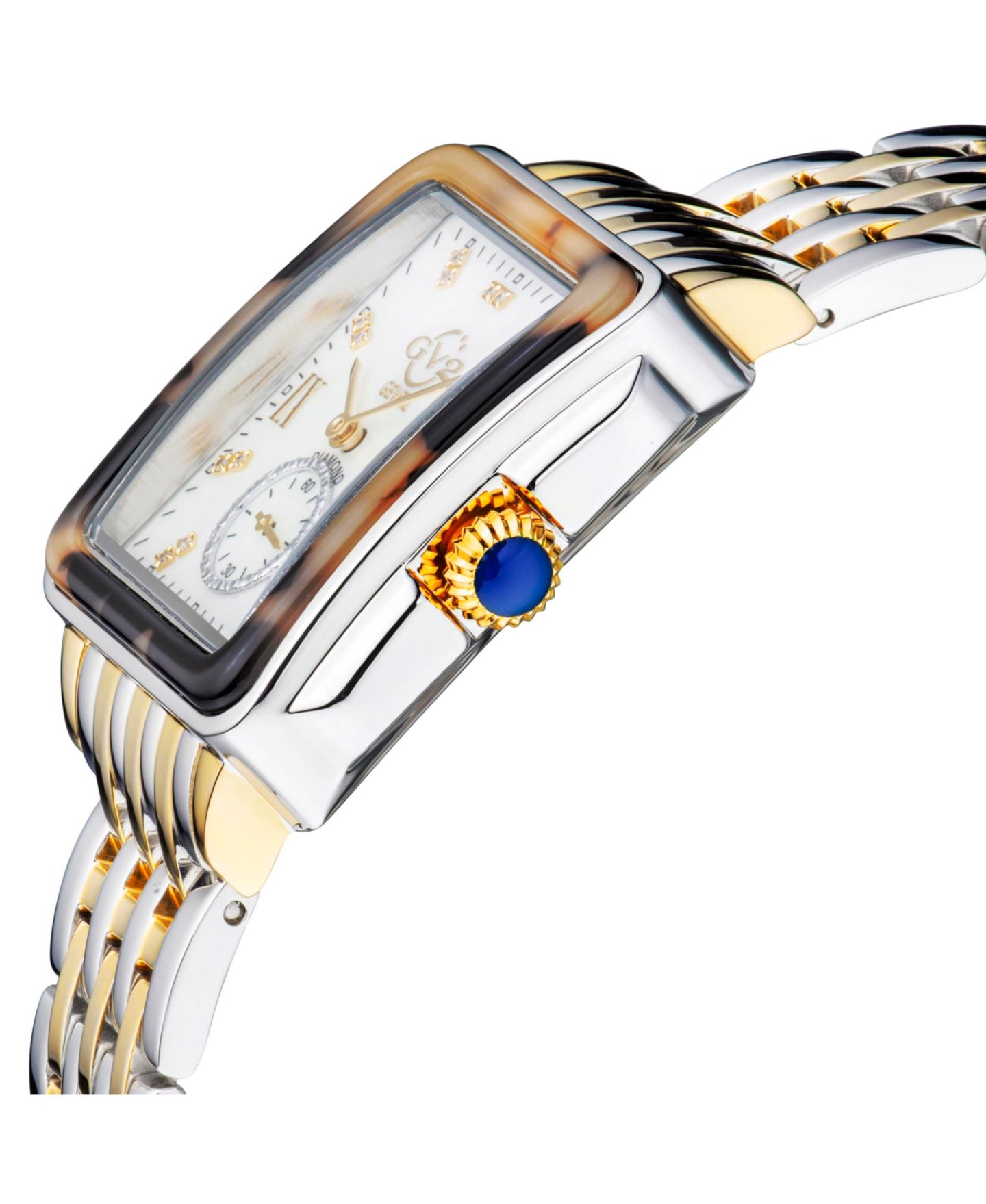 Женские часы GV2 by Gevril Bari Tortoise Swiss Quartz Diamond Two tone IPYG/SS Stainless Steel Bracelet Watch — фото 2