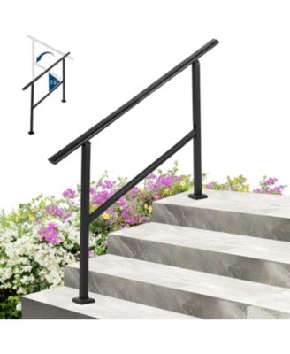 4-Step Adjustable Outdoor Stair Handrail Kit Metal Stair Railing for Porch Deck and Garden Adjustable Complete Installation