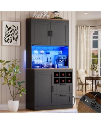 31.5-Inch Kitchen Pantry with Charging Station, Coffee Wine Bar Cabinet