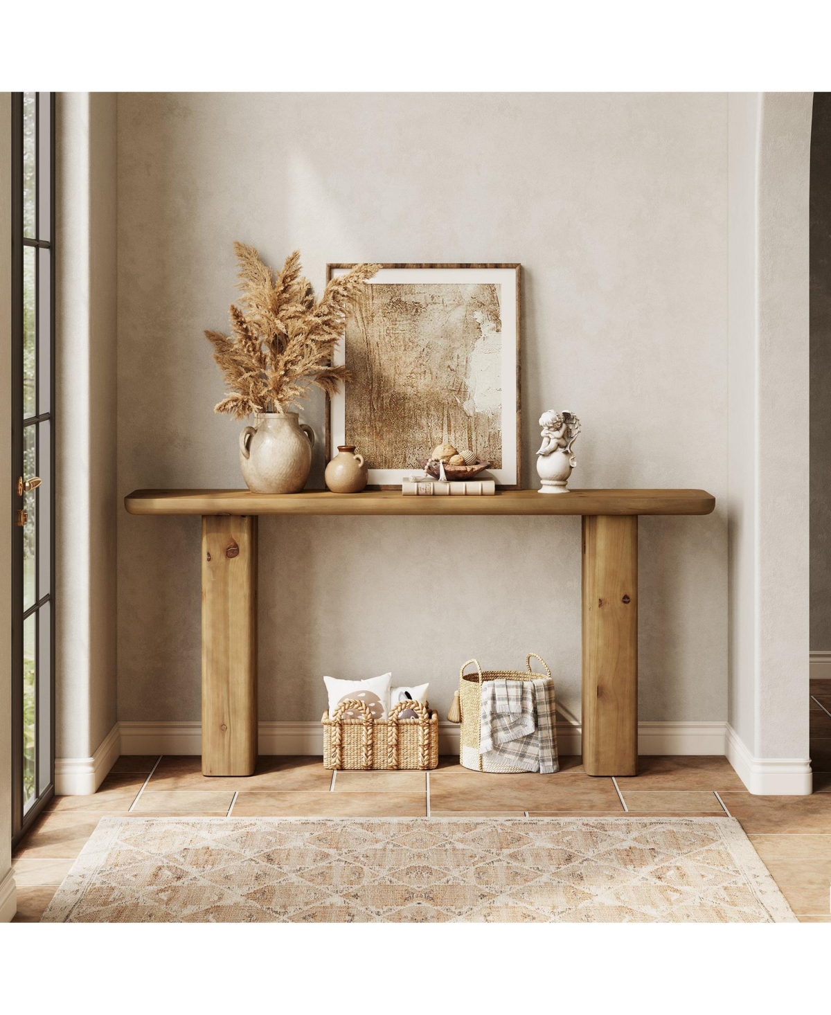 Slickblue Solid Wood Sofa Console Table with Sturdy Base for Behind Couch