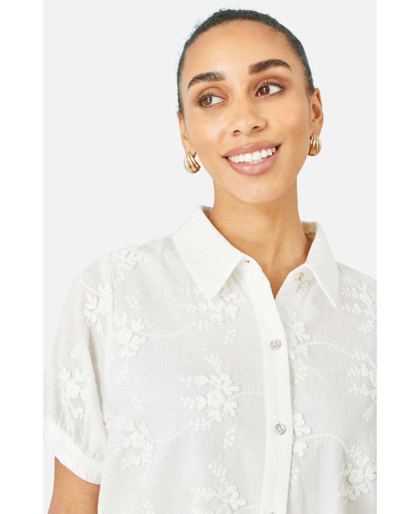 Женская рубашка Yumi Cotton Flower Applique, цвет: Белый — фото 5