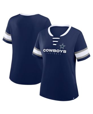 Women's Navy Dallas Cowboys Plus Size Red Zone Athena Lace-Up V-Notch Neck T-Shirt