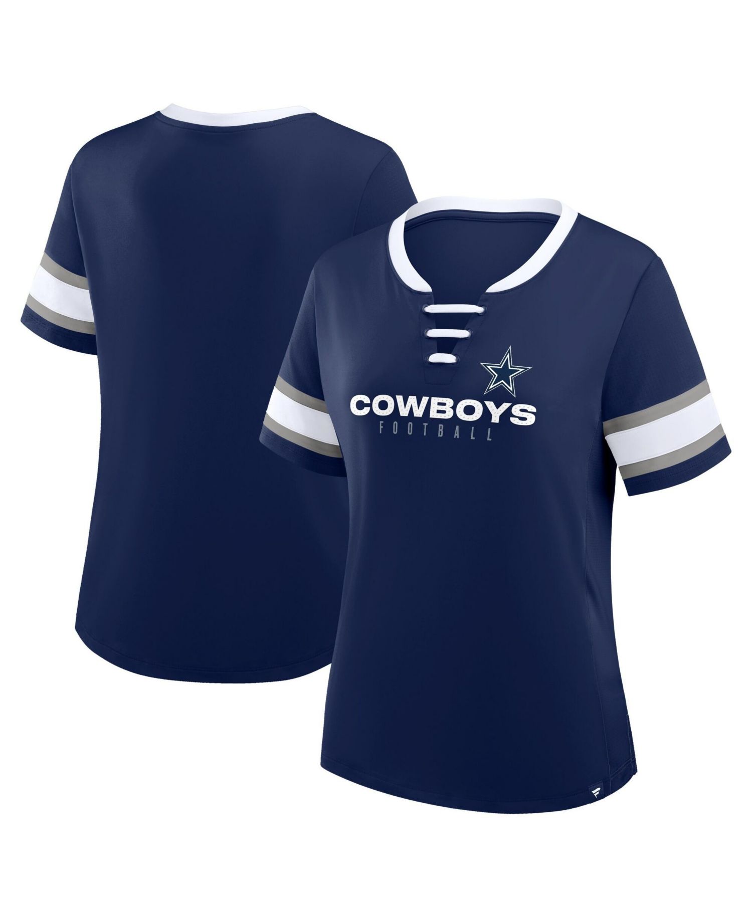 Women's Navy Dallas Cowboys Plus Size Red Zone Athena Lace-Up V-Notch Neck T-Shirt