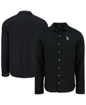 Men's Black Los Angeles Dodgers Knitted Advantage Tri-Blend Eco Soft Pique Long Sleeve Button-Up Shirt