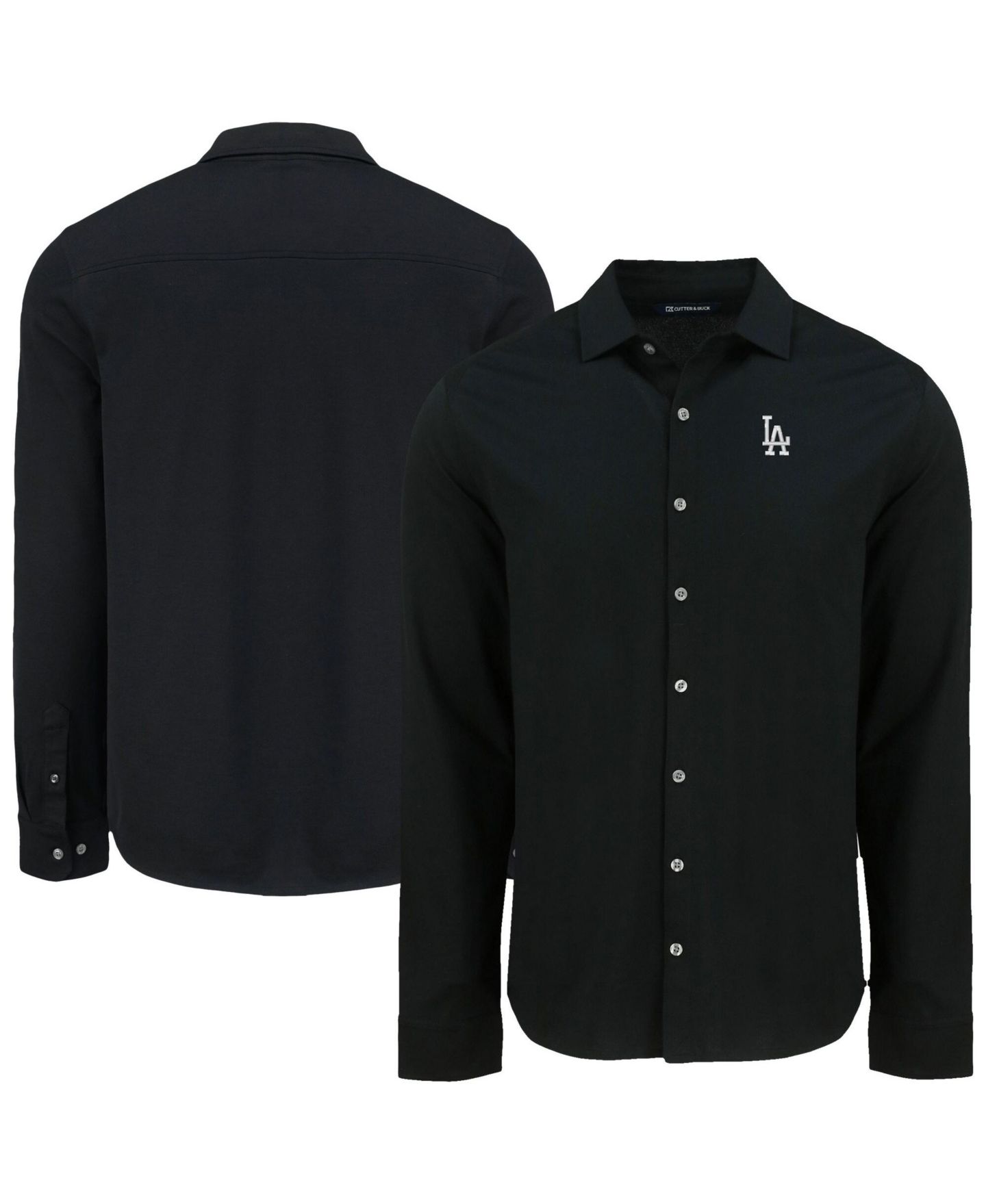 Мужская рубашка Cutter & Buck Black Los Angeles Dodgers Knitted Advantage Tri-Blend Eco Soft Pique Long Sleeve Button-Up — фото 1