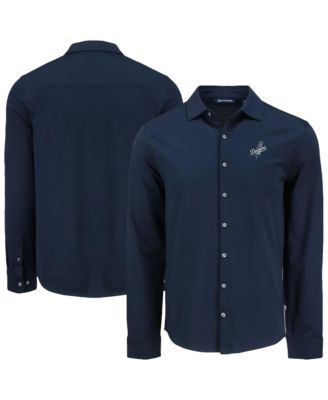 Men's Navy Los Angeles Dodgers Knitted Advantage Tri-Blend Eco Soft Pique Long Sleeve Button-Up Shirt