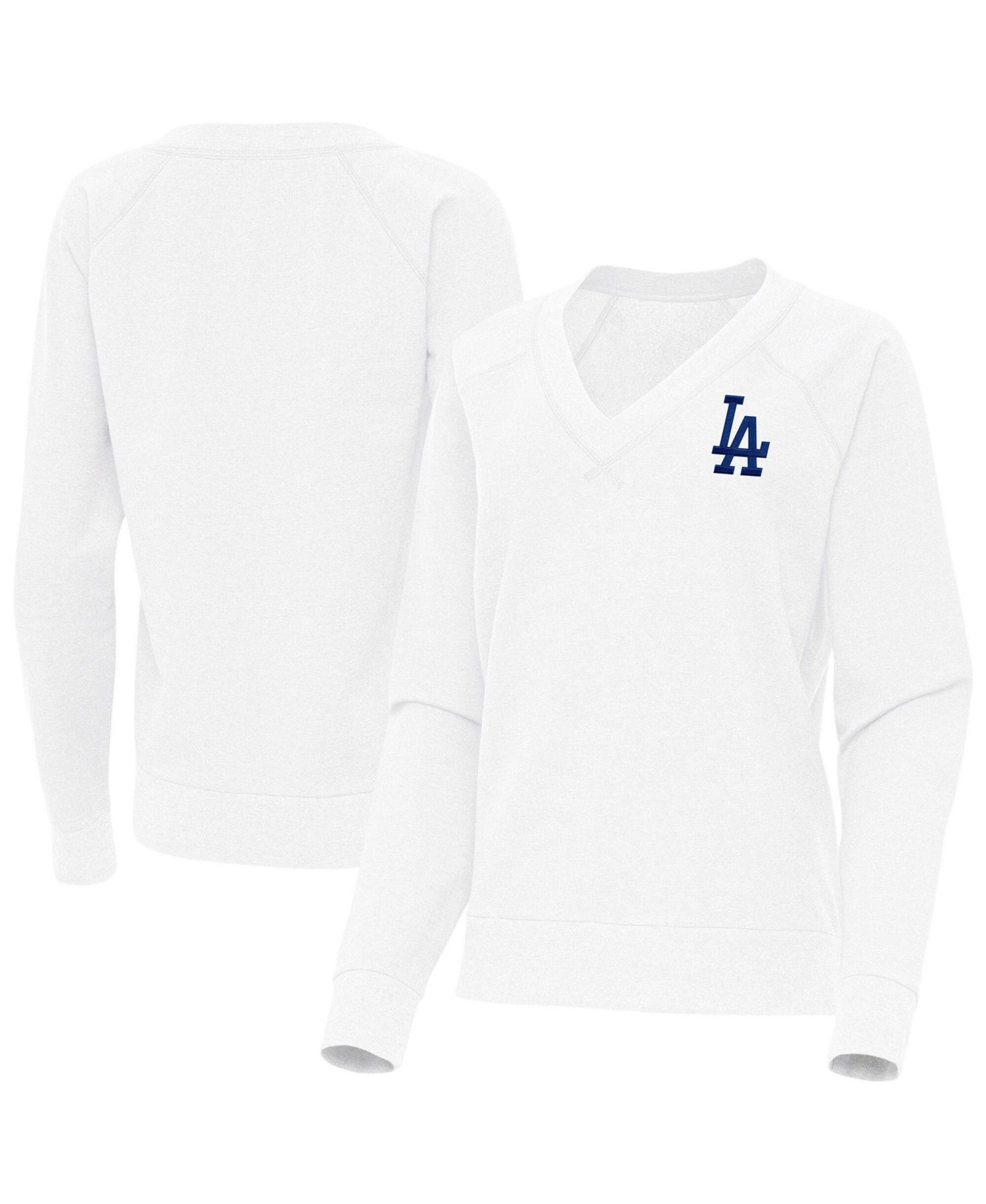 Women's White Los Angeles Dodgers Varsity Tri-Blend V-Neck Long Sleeve T-Shirt