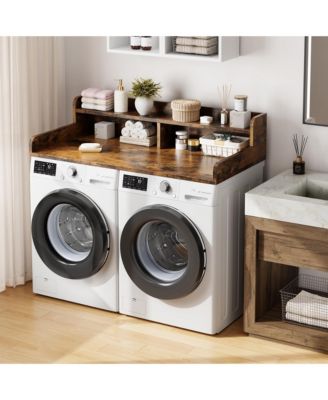 Washer Dryer Countertop, 54.3" x 27.6" Wooden Laundry Countertop with Edge Rails, Washer and Dryer Topper for Laundry Room Organization