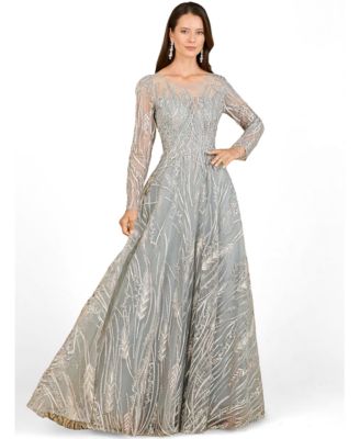 Women's Long Sleeve Illusion Neck Gown