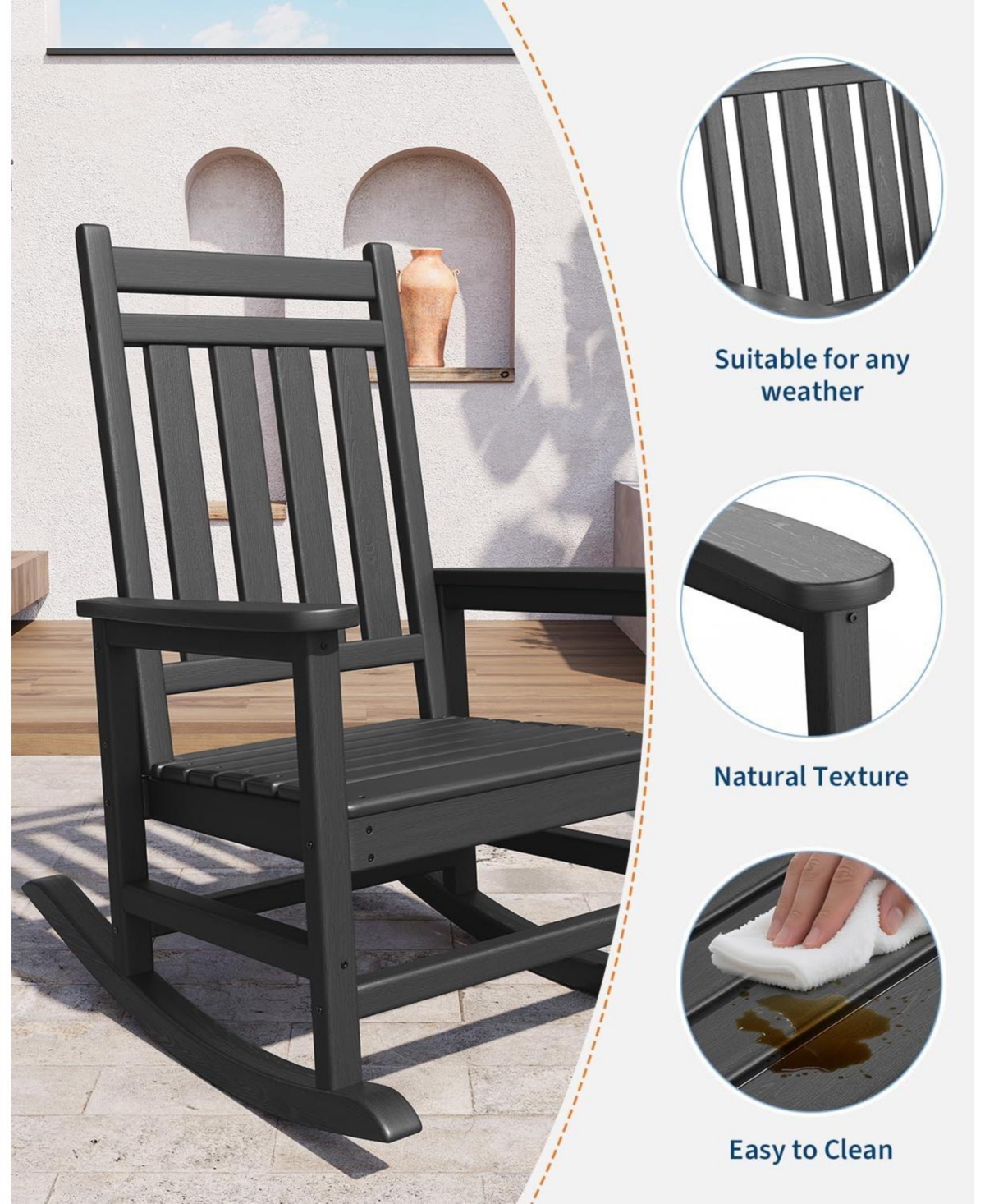 gaomon Set of 4 Poly Lumber Rocking Chair Outdoor - Hdpe High Back Porch Rocker Chairs for Adults