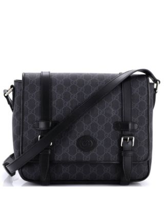 Medium Interlocking G Patch Messenger Bag GG Coated Canvas with Leather