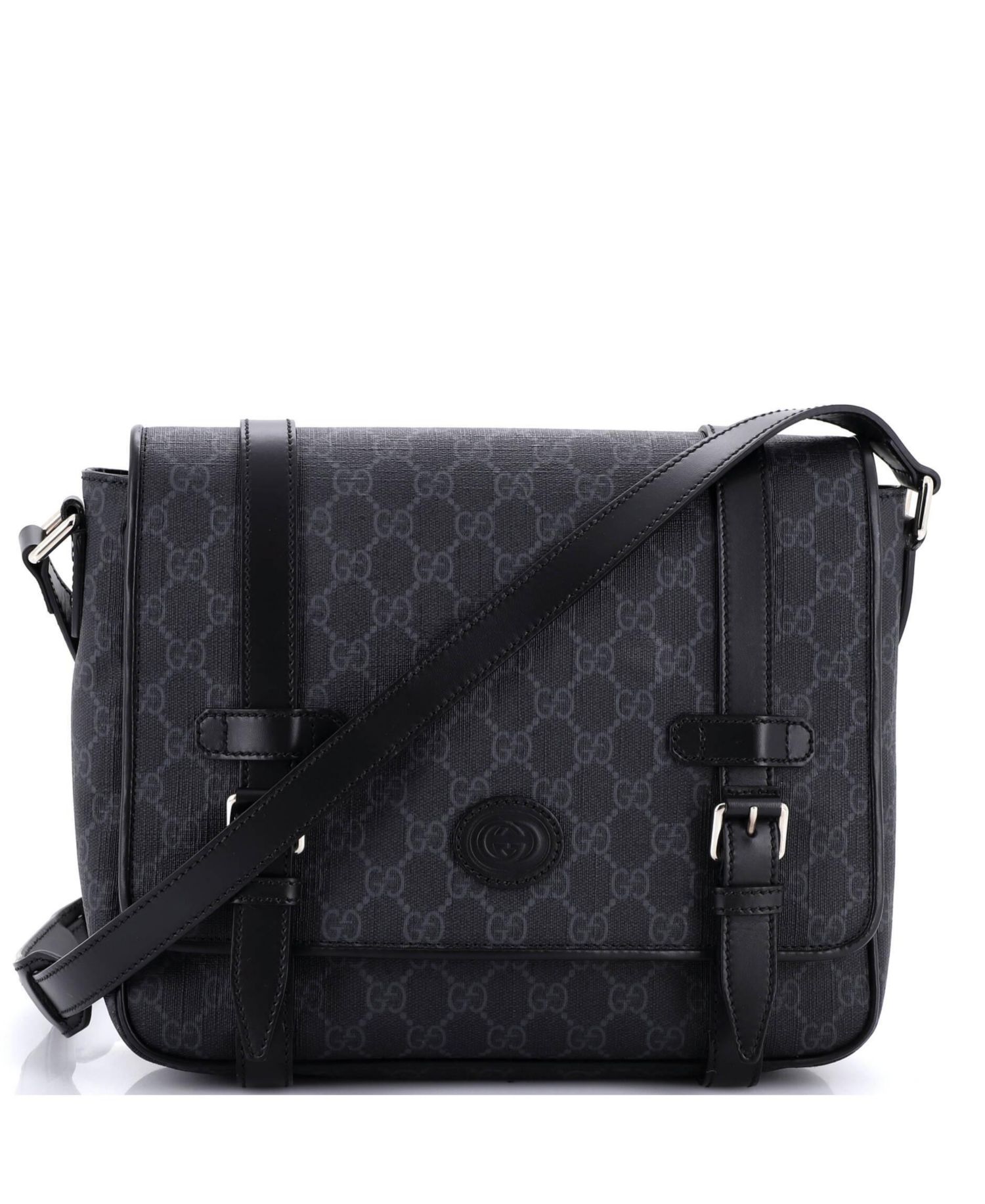 Medium Interlocking G Patch Messenger Bag GG Coated Canvas with Leather