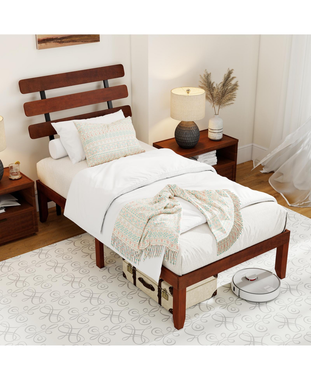 Slickblue Stylish Wooden Bed Frame with Retro Headboard