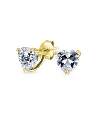 Romantic Tiny .75 carat Sparkling Cubic Zirconia Solitaire Heart Stud Earrings Gold .925 Sterling Silver 8MM