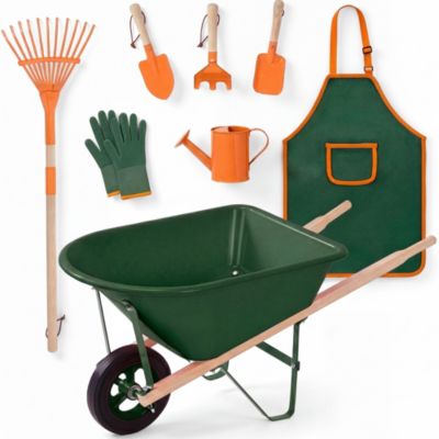 Kids Gardening Tool Set 8 Piece with Wheelbarrow, Metal Tools, Apron, Gloves Ages 3+
